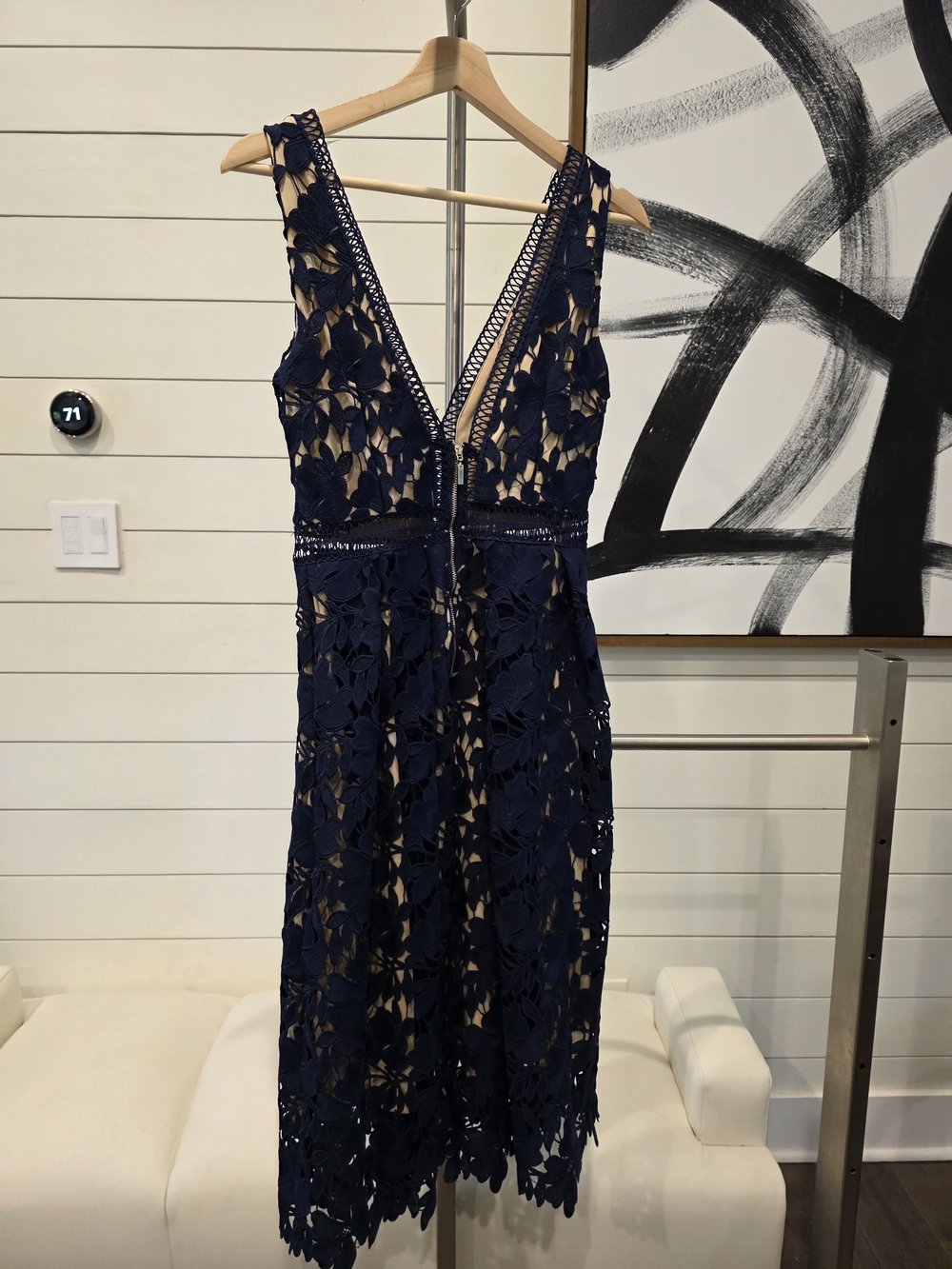 Navy Floral Lace V-Neck Midi Dress - Picture 7 of 8